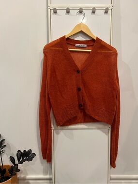 Acne Studios Cropped Rust Red Mohair Cardigan
